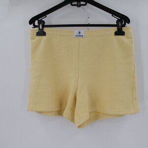 Parke shorts Women's Large Summerland heritage mini sweatshorts logo yellow